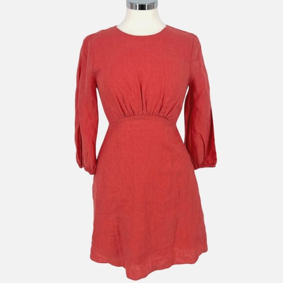 Banana Republic Lisa Linen Open-Back Dress Peach Pink Salmon Size 2 NWT - Picture 1 of 11